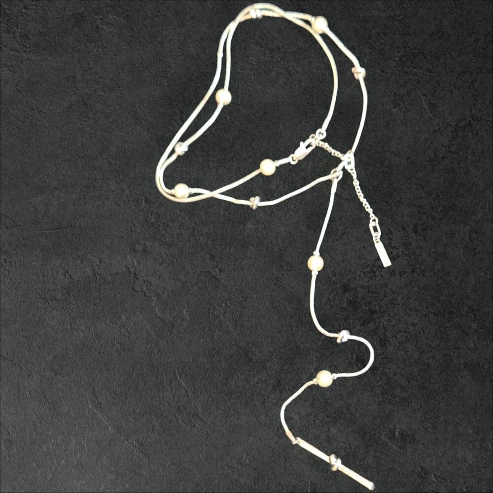 Kenneth Cole‎ Silver Tone Long Y-Drop Station Necklace 30"+9" drop